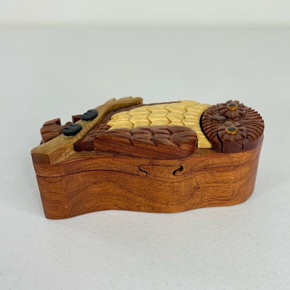 Vintage Owl Secret Wooden Puzzle Box 6" Velvet Lined Gift Key Ring Jewelry - Picture 7 of 11